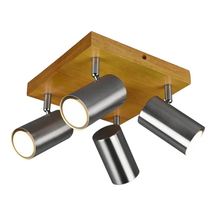 Lúzete – Plafón De Techo Grafton 4 Luces Marrón Claro Níquel Mate