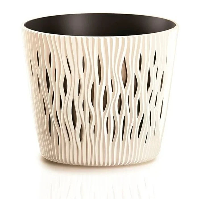 Maceta Redonda De Plastico Sandy Round En Color Crema 18,9 (Largo) X 18,9 (Ancho) X 16,5 (Alto) Cm