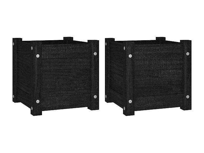 Macetero elevado bandeja plantas flores jardín exterior terrazas juego de 2 31 x 31 x 31 cm madera de pino negro 02_0038889