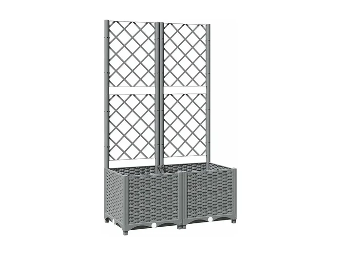 Macetero elevado bandeja plantas flores terraza jardín con enrejado ligero 80 x 40 x 136 cm PP gris 02_0038361