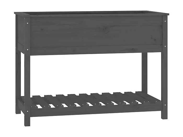 Macetero elevado bandeja plantas flores terraza jardín con estante 111,5 x 54 x 81 cm madera maciza de pino gris 02_0038387