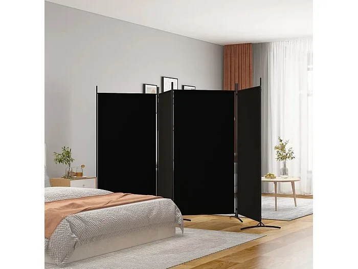 Mampara divisoria de 4 paneles Tela Negra 346×180 cm