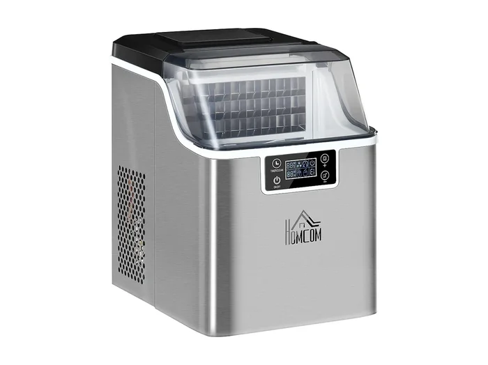 Máquina de hielo, 20 kg/24h, depósito de 3,2 L, con programa de autolimpieza, acero inoxidable, color plata (36×25,2×37,1 cm)