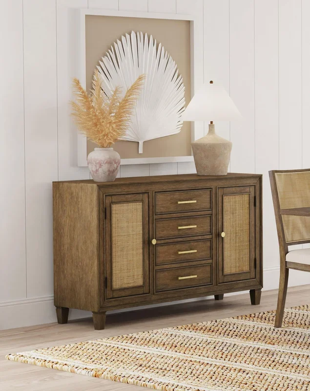 Matisse Brown 4-drawer Dining Sideboard Buffet Cabinet with Rattan Cabinet Doors