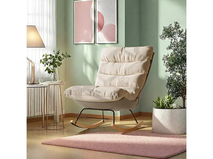 Mecedora bicolor, asiento de lino y base de tejido técnico, diseño moderno y cómodo