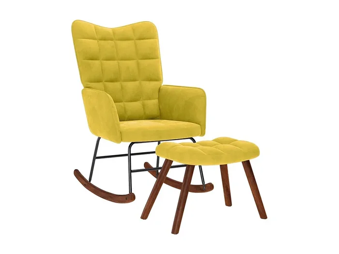 Mecedora con reposapiés de terciopelo amarillo