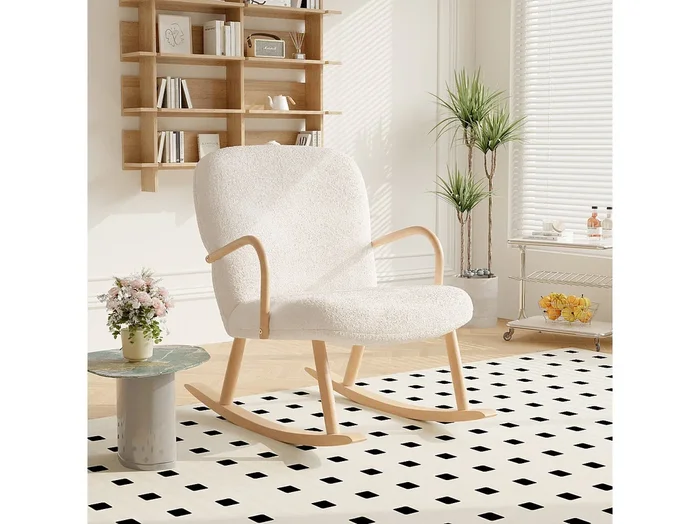 Mecedora, Mecedora, Sillón Decorativo, Sillón Relajante, Sillón de Sala, Para Dormitorio, Hasta 120 kg, Mecedora Tapizada en Terciopelo Teddy