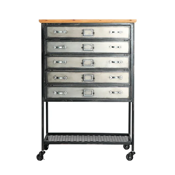 Meljac Multicajonera, de Hierro, en color Gris/Natural, de 68x34x99cm – Lastdeco