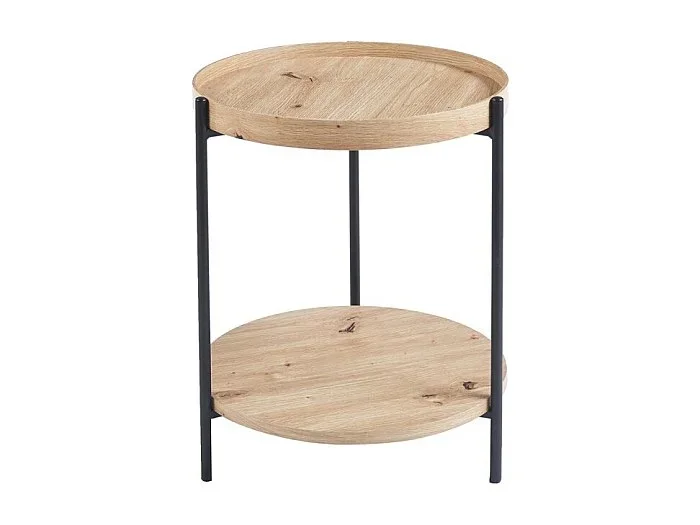 Mesa baja NORWYN – Color roble envejecido – Mesa baja redonda Ø45 cm – MDF – Diseño compacto y original