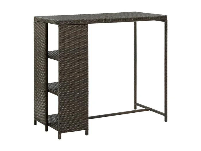 Mesa bar estante almacenaje 120x60x110cm ratán sintético marrón