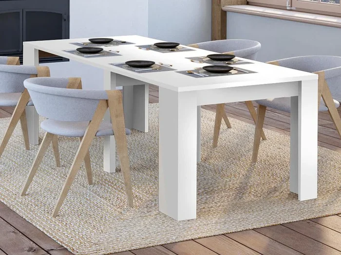 Mesa consola extensible ONEGA – 10 comensales – 4 extensiones – Color blanco