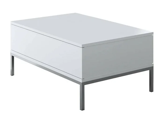 Mesa de café Dfiamozz, Mesa de centro baja, Revistero para sofá, Estante de la sala de estar, 90x60h40 cm, Blanco y Plata
