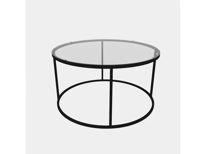 Mesa de café Kailua 1797, Negro, 45cm, Diámetro 80, Vidrio templado, Redonda