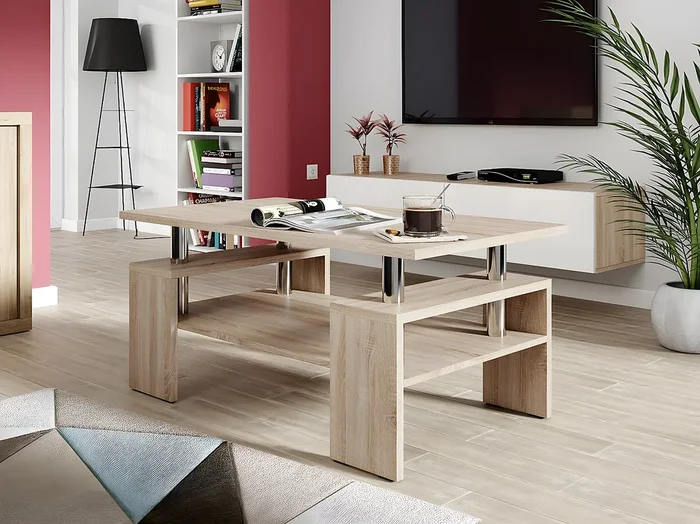 Mesa de café Providence 124, Roble Sonoma, 50x60x110cm, Aglomerado laminado, Angular