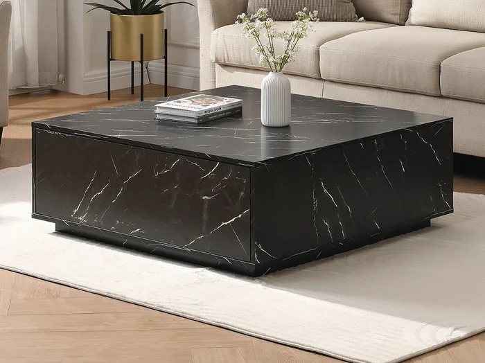 Mesa de centro con 2 cajones de MDF – Efecto mármol negro – ANTRIM de Pascal Morabito