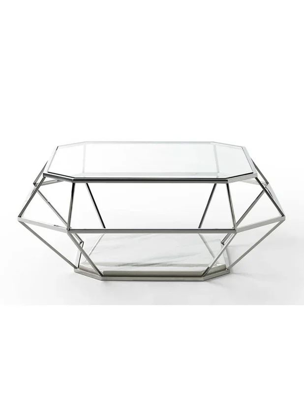 MESA DE CENTRO DIAMANTE 100, acero y cristal
