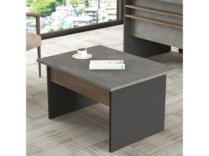 Mesa de centro Kailua AH100, Antracita Marrón Hormigón, 46x60x80cm, Aglomerado laminado