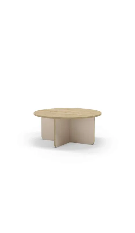 Mesa de centro redonda modelo Noe acabado roble/crema, 38cm(alto) 80cm(ancho) 80m(fondo).