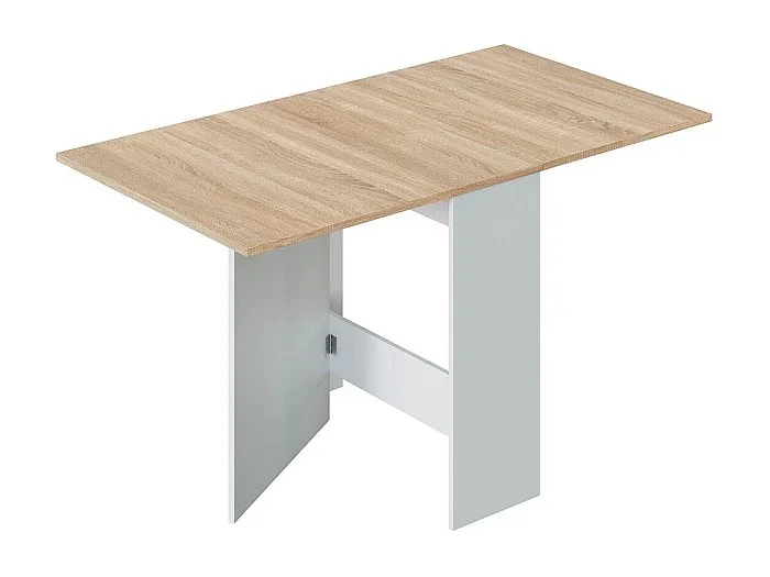 Mesa de Cocina Plegable con Acabado en Color Blanco Artik y Roble Canadian – Dim 77 cm (Largo) x 31-140 cm (Ancho) x 79 cm (Alto)