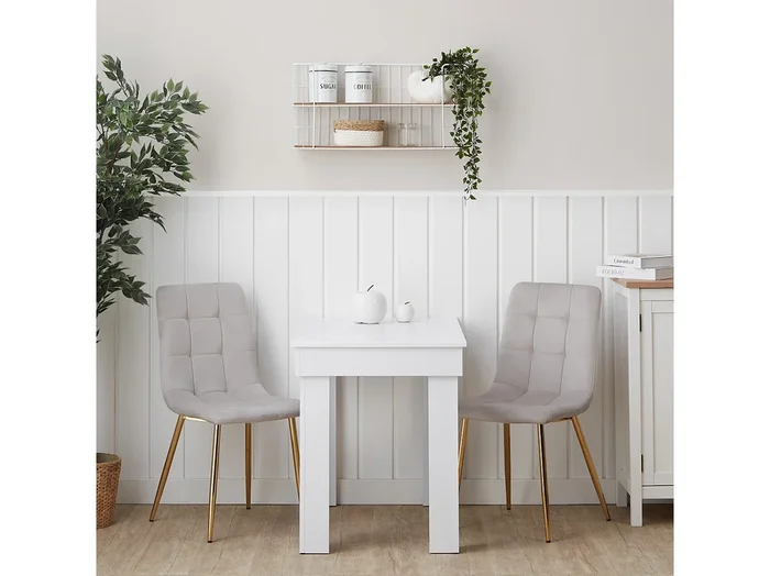 Mesa de comedor 90x73x60 cm sillas de terciopelo crema blanco