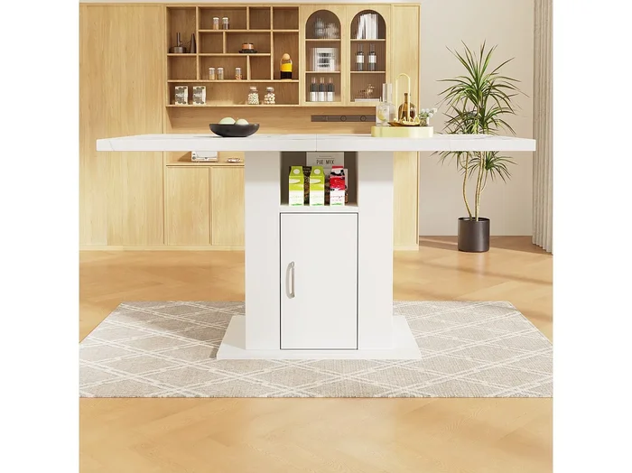 Mesa de comedor de MDF con 3 niveles de almacenaje para cocina, salón y encimera de mármol blanco, 140×75