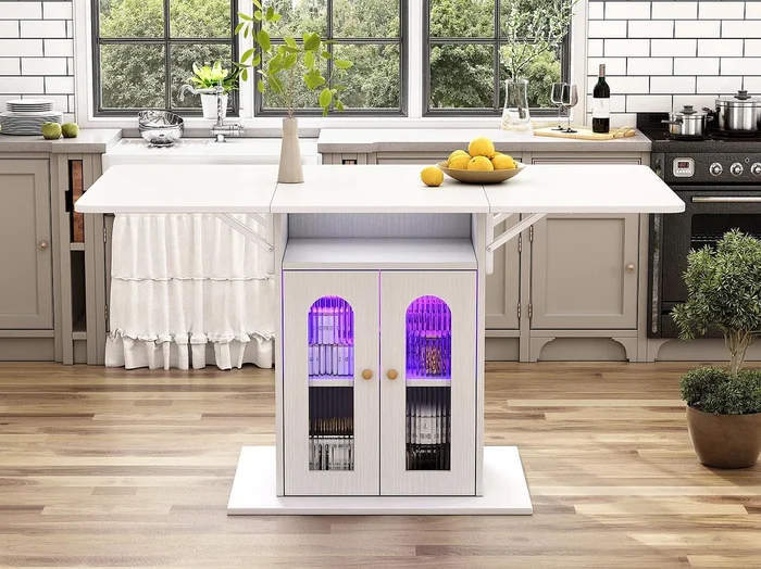 Mesa de comedor desmontable – con LED – en MDF – con almacenamiento – Blanco