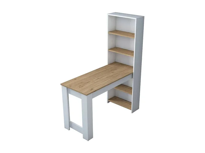 Mesa de comedor Dpintaur, Estante de cocina, Consola de comedor, Estante rectangular fijo, 120x54h154 cm, Nogal y Blanco