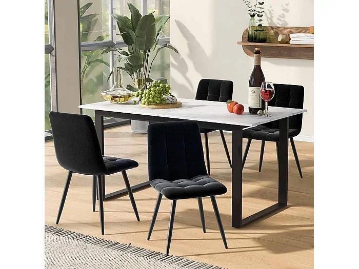 Mesa de comedor extensible + 4 sillas – Para 4 a 8 personas – Blanco – 140/180x80x75cm