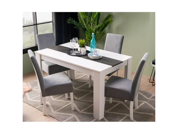 Mesa de Comedor Moderna 135x80x75 cm, Tapa MDF Blanco y Negro con Patas Blancas – Estilo Moderno