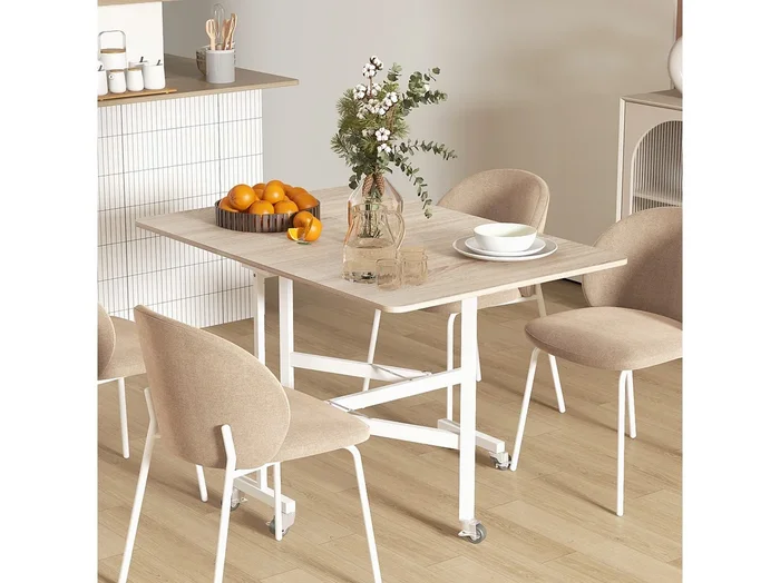 Mesa de comedor plegable de metal y MDF con ruedas para 4-6 personas, roble, para cocina