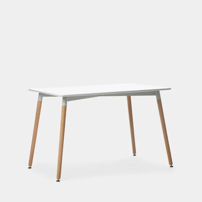Mesa de comedor rectangular 120 en madera color blanco con pata natural Gless – Klast