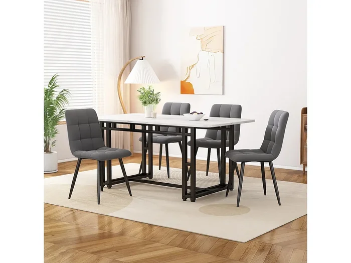 Mesa de comedor rectangular de 120 x 70 cm, estilo lujoso, con tablero de mármol y estructura de metal, para comedor y sala de estar, patas negras.