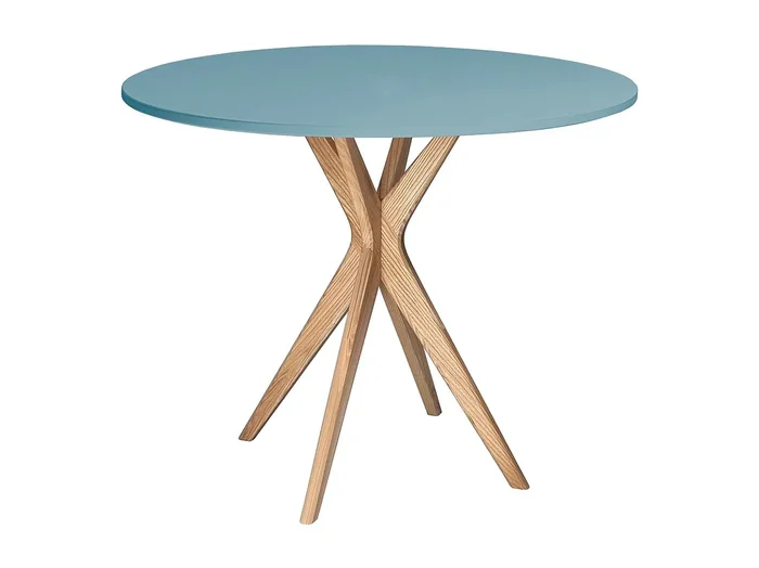 Mesa de comedor redonda 70cm Azul Suave Pata de fresno
