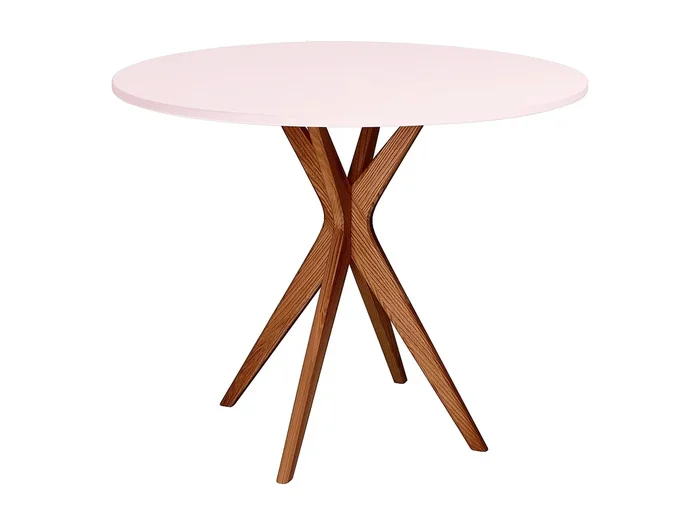Mesa de comedor redonda 70cm Rosa Polvo Pata de fresno teñida de roble