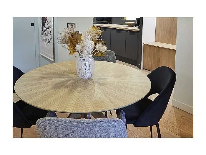 Mesa de comedor redonda de diseño en roble 120 cm DIELLI