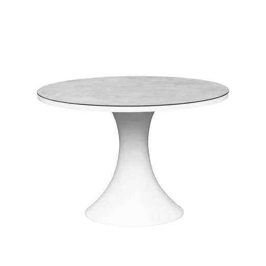 Mesa de comedor redonda de exterior de aluminio y cristal en blanco y gris claro, 110 x 110 x 75 cm | Jenner