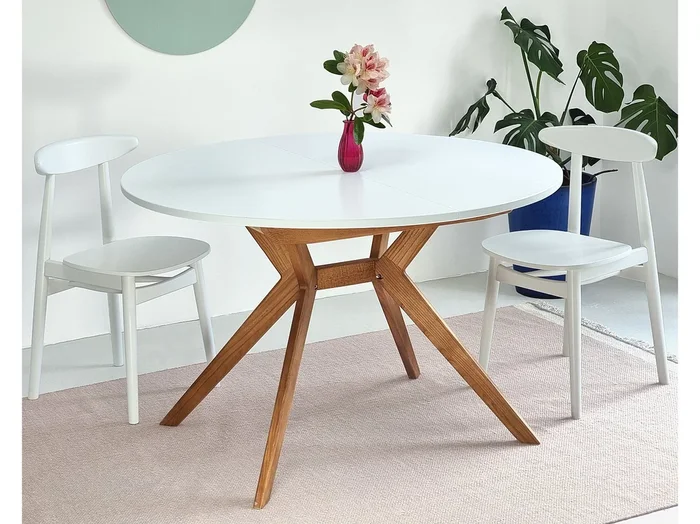 Mesa de comedor redonda extensible 120cm Biju Blanca Roble