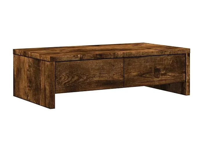 Mesa de escritorio con soporte para monitor y cajones de madera de ingeniería marrón 02_0044936