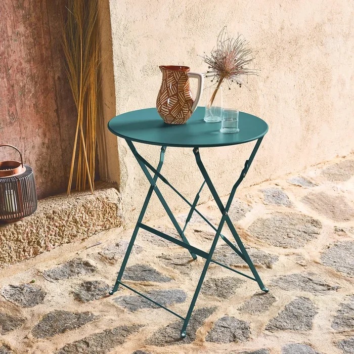 Mesa de jardín bistro plegable de metal 60cm, 2 plazas