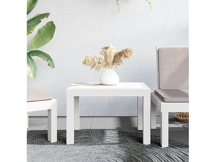 Mesa de jardín PP blanco 59x47x40 cm