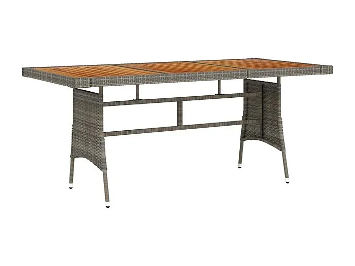 Mesa de jardín ratán PE y acacia maciza gris 160x70x72 cm