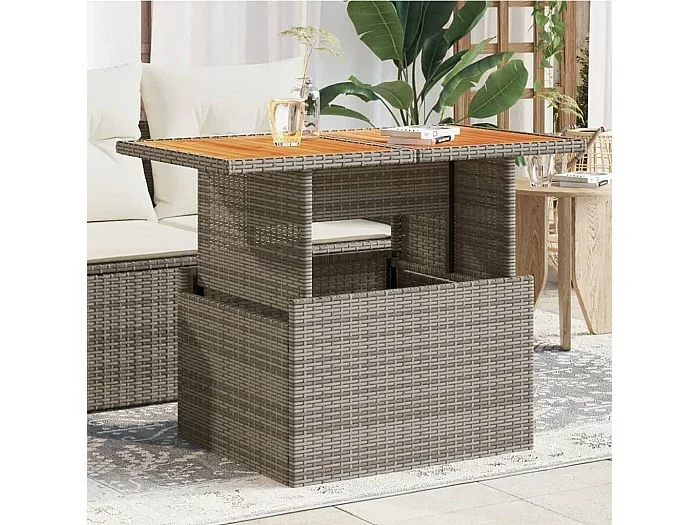 Mesa de jardín ratán PE y madera de acacia gris 100x55x73 cm