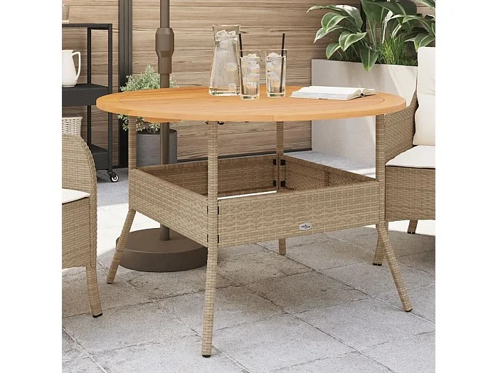 Mesa de jardín superficie de madera ratán PE beige Ø110×71 cm ES521321