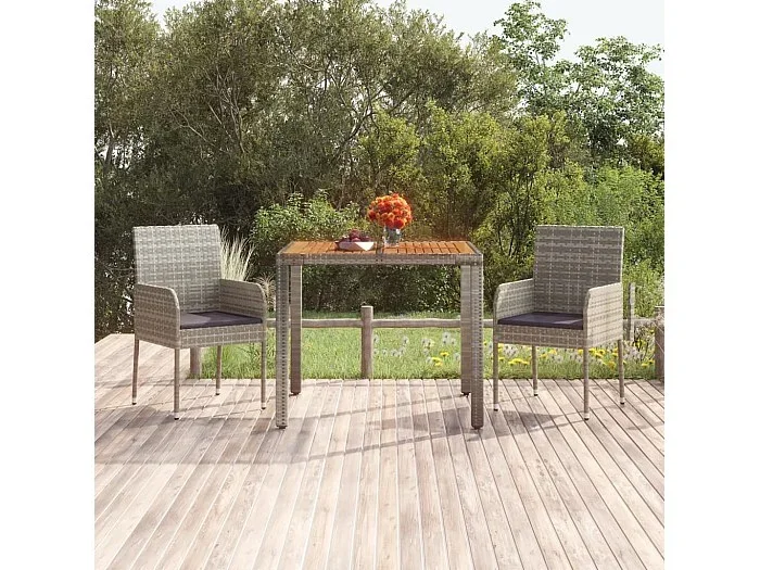 Mesa de jardín superficie de madera ratán PE gris 90x90x75 cm