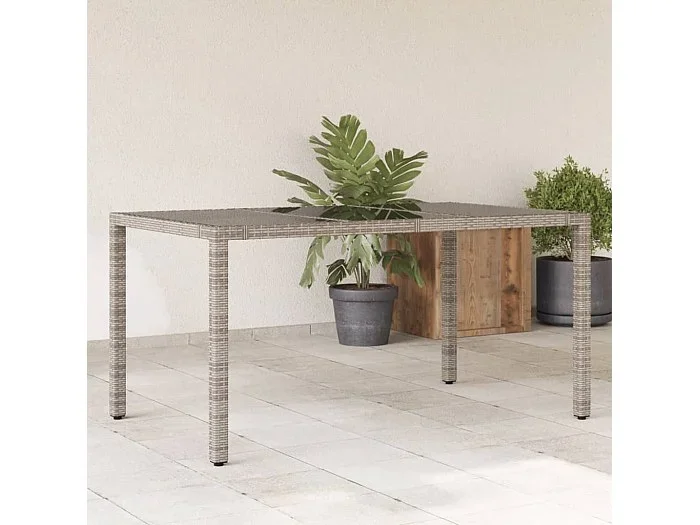 Mesa de jardín superficie de vidrio ratán PE gris 150x90x75 cm ES362468