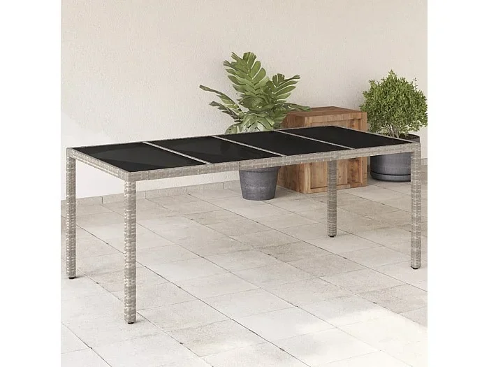 Mesa de jardín superficie de vidrio ratán PE gris 190x90x75 cm