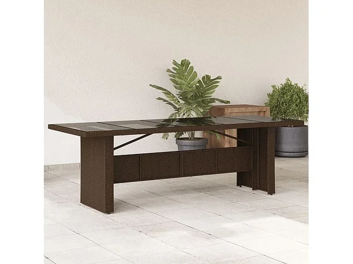 Mesa de jardín superficie de vidrio ratán PE marrón 240x90x75cm ES258603