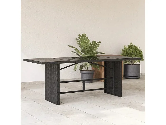 Mesa de jardín superficie de vidrio ratán PE negro 190x80x74 cm ES670170