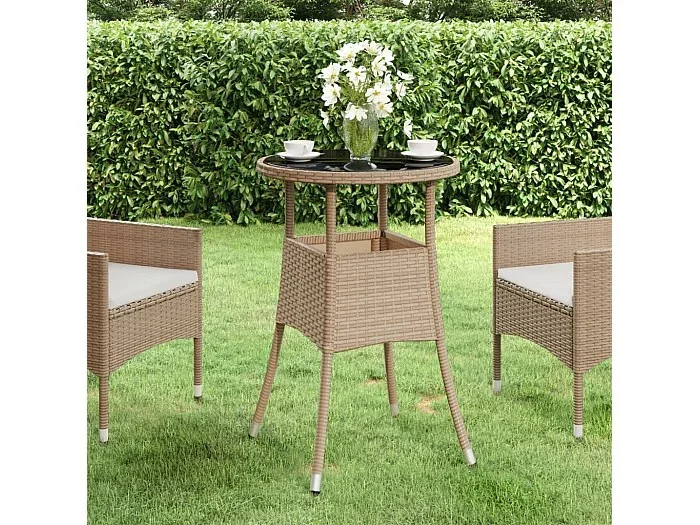 Mesa de jardín vidrio templado ratán sintético beige Ø60×75 cm