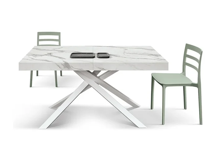 Mesa de madera, acabado blanco, base blanca, extensible 140×90-220×90 – FORTE DEI MARMI